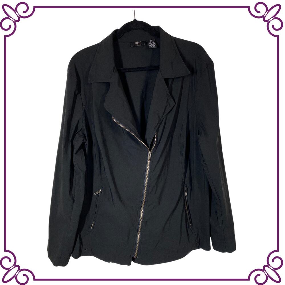 Mossimo Woman Stretch Black Motto Lightweight Zip Up Jacket Size 18W